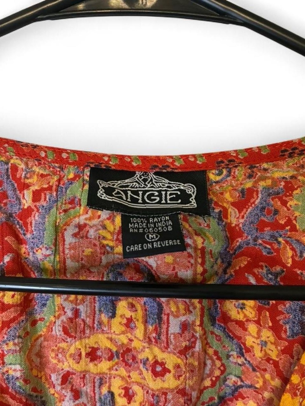 Angie Boho Bell Sleeve Peasant Top Size M Festival Hippie Rayon Blouse - Picture 3 of 5